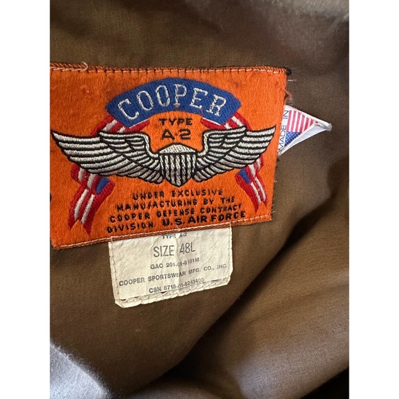 Cooper Type A 2 Goatskin Leather Flight Bomber Jacket Distressed USA Made 48L - Picture 5 of 16